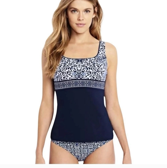 Lands' End square neck tankini top 14 DD - Picture 5 of 5